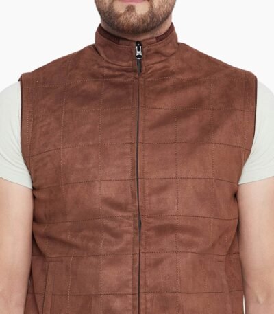 Men Brown Suede Bomber Leather Vests