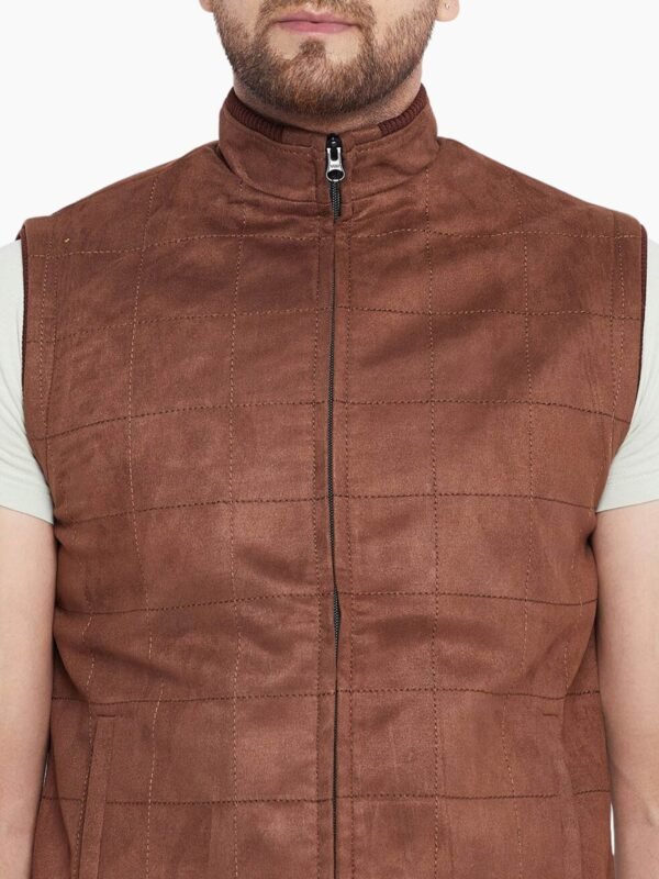 Men Brown Suede Bomber Leather Vests