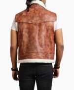 Men Brown Vintage Flap Pocket Faux Fur Leather Vest