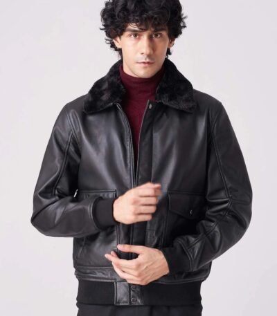 Men Midnight Maverick Fur Aviator Jacket