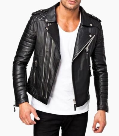 Men Slim Fit Motorcycle Leather Jacket