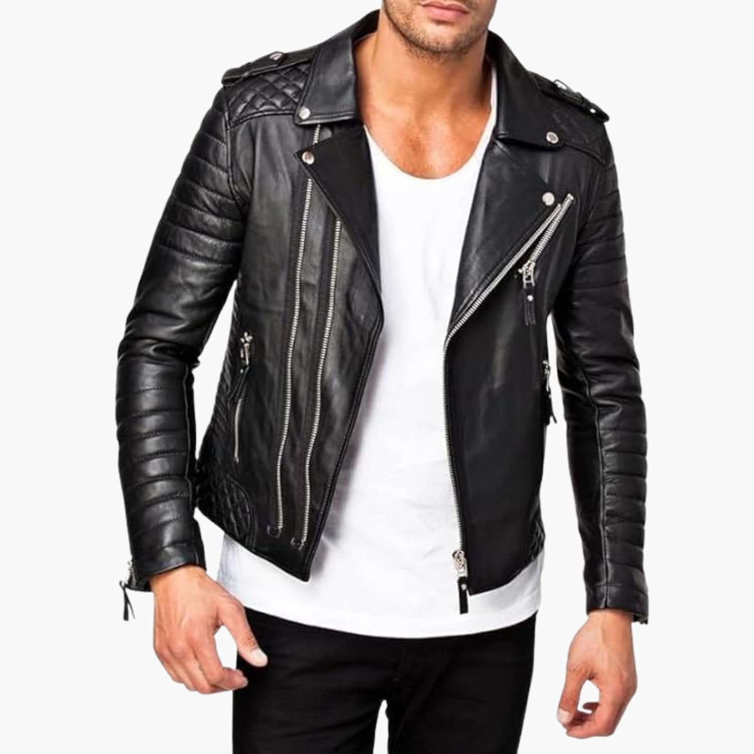 Men Slim Fit Motorcycle Leather Jacket Men Slim Fit Motorcycle Leather Jacket
