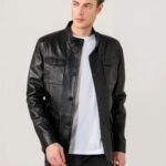 Men Sports Black Leather Jacket