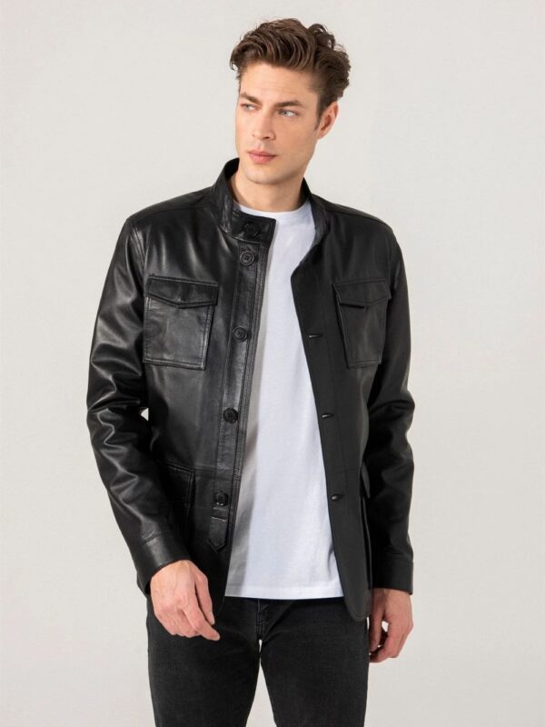 Men Sports Black Leather Jacket