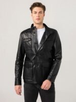 Men Sports Black Leather Jacket