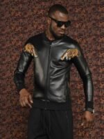 Men Tiger Bomber Leather Jacket