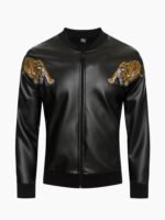 Men Tiger Bomber Leather Jacket