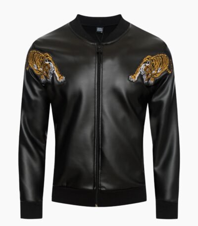 Men Tiger Bomber Leather Jacket