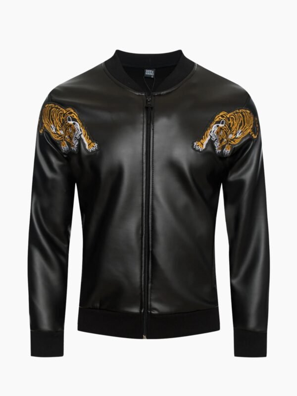 Men Tiger Bomber Leather Jacket