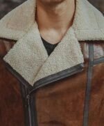 Mens Aviator Distress Brown Shearling Bomber Style Jacket