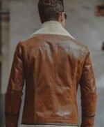 Mens Aviator Distress Brown Shearling Bomber Style Jacket