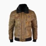 Mens Aviator Tan Bomber Leather Jacket