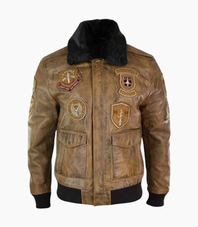 Mens Aviator Tan Bomber Leather Jacket