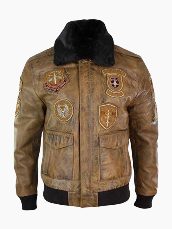 Mens Aviator Tan Bomber Leather Jacket