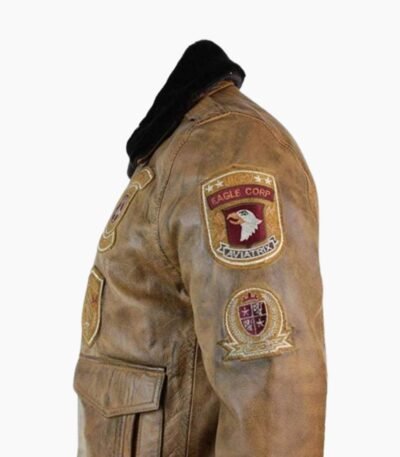 Mens Aviator Tan Bomber Leather Jacket