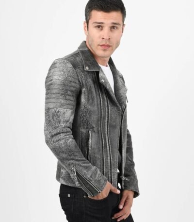 Men's Biker Crackle Stylish Leather Jacket