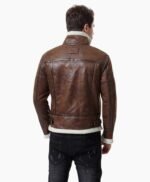 Mens Biker Shearling Bomber Distressed Brown Leather Jacket