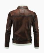 Mens Biker Shearling Bomber Distressed Brown Leather Jacket