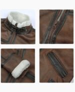 Mens Biker Shearling Bomber Distressed Brown Leather Jacket