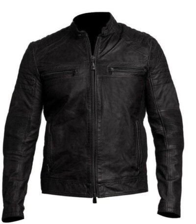 Mens Biker Style Jacket Classic Vintage Black Leather