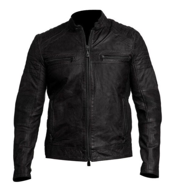 Mens Biker Style Jacket Classic Vintage Black Leather