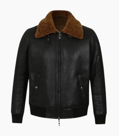 Men's Black Bomber Aviator Shearling Jacket