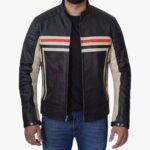 Mens Black Cafe Racer Style Leather Jacket
