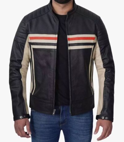 Mens Black Cafe Racer Style Leather Jacket