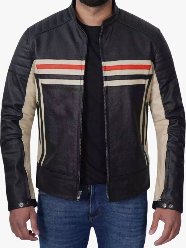 Mens Black Cafe Racer Style Leather Jacket