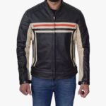 Mens Black Cafe Racer Style Leather Jacket
