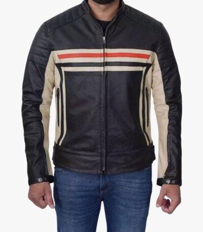 Mens Black Cafe Racer Style Leather Jacket