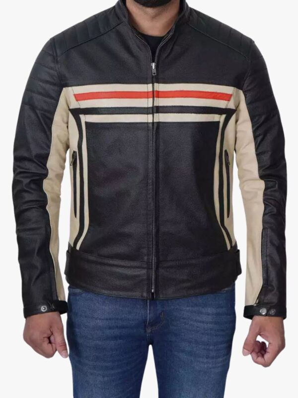 Mens Black Cafe Racer Style Leather Jacket