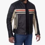 Mens Black Cafe Racer Style Leather Jacket