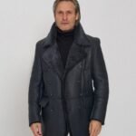 Men's Black Classic Faux Fur Style Leather Coat