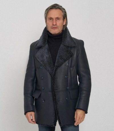 Men's Black Classic Faux Fur Style Leather Coat