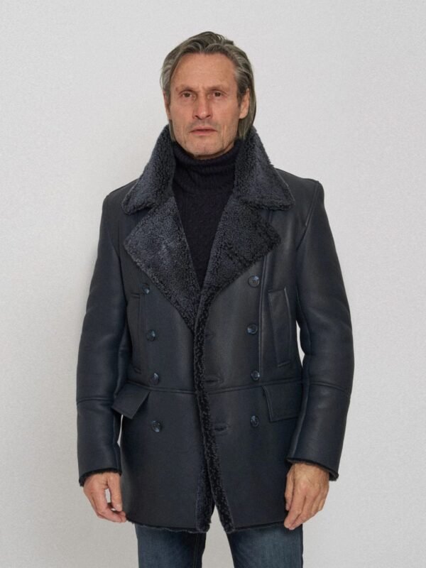 Men's Black Classic Faux Fur Style Leather Coat