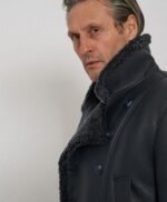Men's Black Classic Faux Fur Style Leather Coat