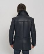 Men's Black Classic Faux Fur Style Leather Coat
