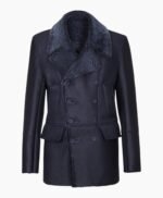 Men's Black Classic Faux Fur Style Leather Coat