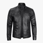 Men's Black Classic Style Motorcycle Leather Jacket