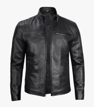 Men's Black Classic Style Motorcycle Leather Jacket