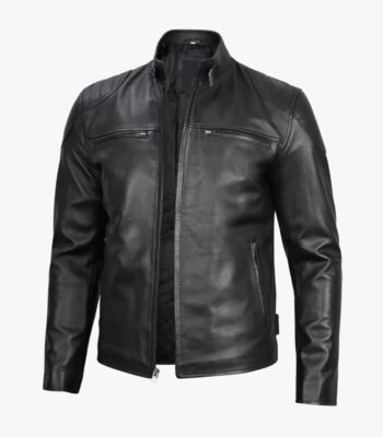 Men's Black Classic Style Motorcycle Leather Jacket