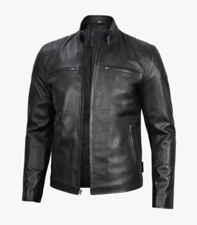 Men's Black Classic Style Motorcycle Leather Jacket