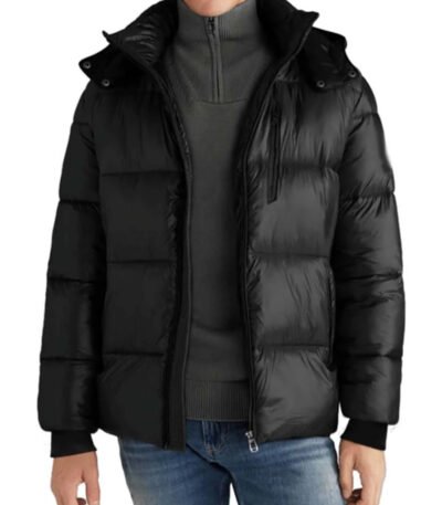 Mens Black Hooded Puffer Jacket