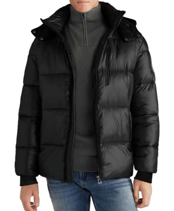 Mens Black Hooded Puffer Jacket