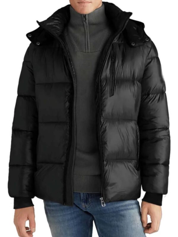 Mens Black Hooded Puffer Jacket