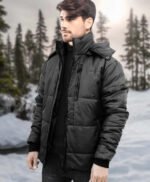Mens Black Hooded Puffer Jacket