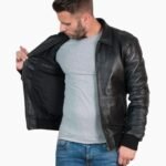 Mens Black Leather Bomber Jacket