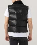 Mens Black Leather Puffer Vest