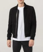 Men's Black Suede Bomber Jacket